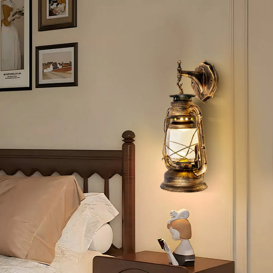 Retro Antique Vintage Rustic Lantern Wall Sconce  House Decoration Yellow Bronze