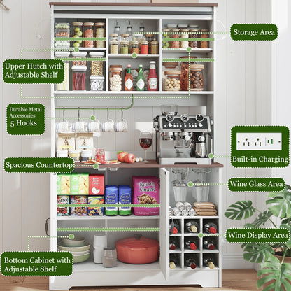 71" Kitchen Pantry Cabinet with Charging Station, for Kitchen Storage with Sliding Doors, Co