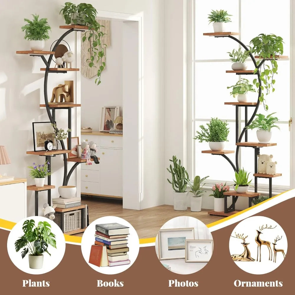 S Shaped Plant Stand Indoor with Grow Lights - 7 Tier Plant Shelf for Living Room, Patio, or Balcony