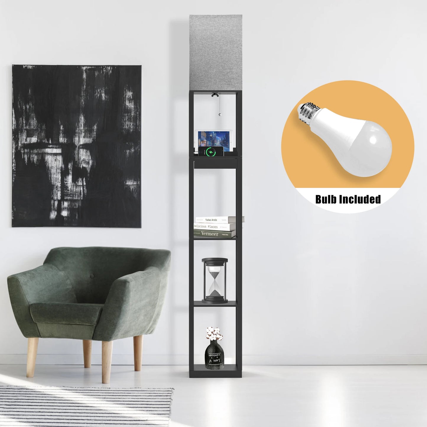 67" Column Floor Lamp with Shelves