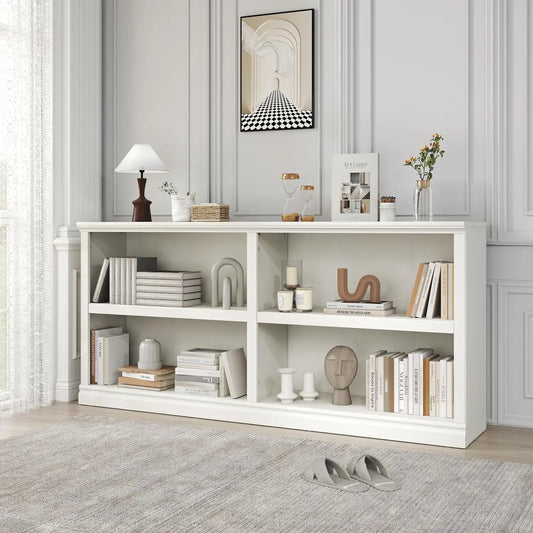 Double Wide Open Shelf Bookcase - 2 Tiers 4 Storage Cube Adjustable Space Book Case