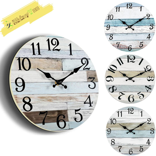 Wall Clock 10 Inch ClockRustic Wall Clocks Battery Operated,SilentNon Ticking Wooden