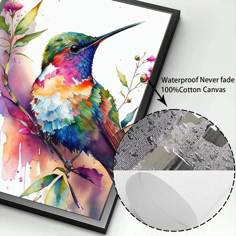 Watercolor Hummingbird Flower Wall Art