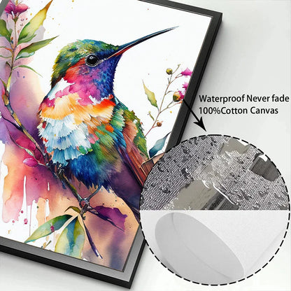 Watercolor Hummingbird Flower Wall Art