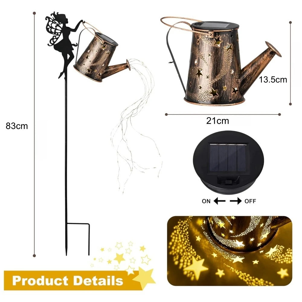 Solar Lights Outdoor Solar Watering Can Light  Waterproof Metal Hanging Lantern Fairy Garden Decor Outside
