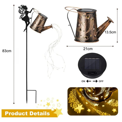 Solar Lights Outdoor Solar Watering Can Light  Waterproof Metal Hanging Lantern Fairy Garden Decor Outside