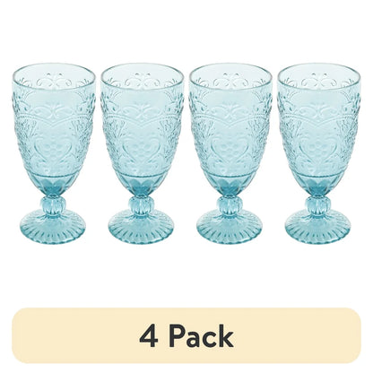 Amelia Teal Goblet Set of 4 Vintage Inspired Glasses Elegant Drinkware