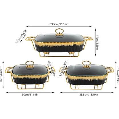 3 Piece Set Ceramic Chafing Dishes Buffet Set