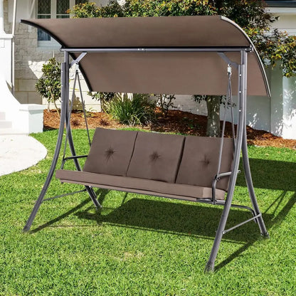 Person Porch Swing, Outdoor Swing with Removable Cushions, Solid Steel Structure, with Adjustable Canopy for Garden,