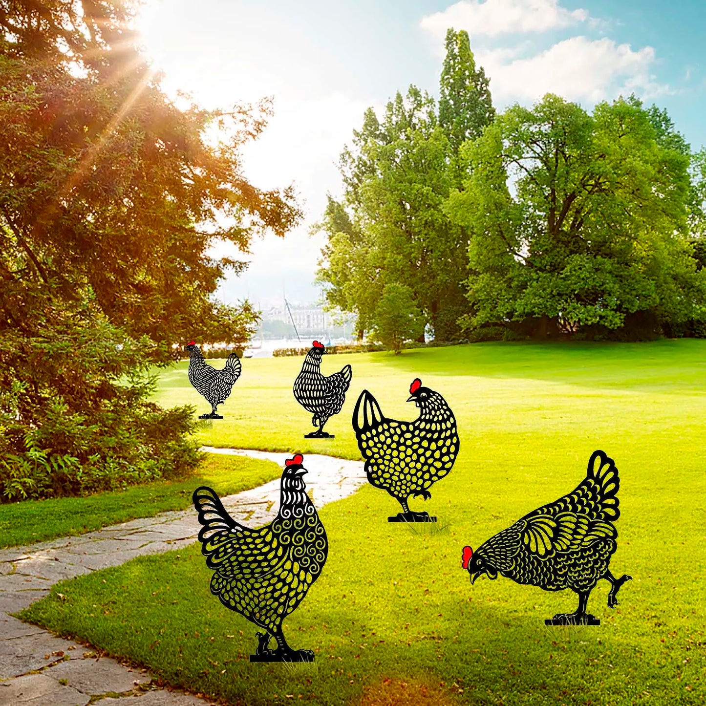 Acrylic Animal Garden Stakes Decorations Hen  For Outdoor Yard Lawn
