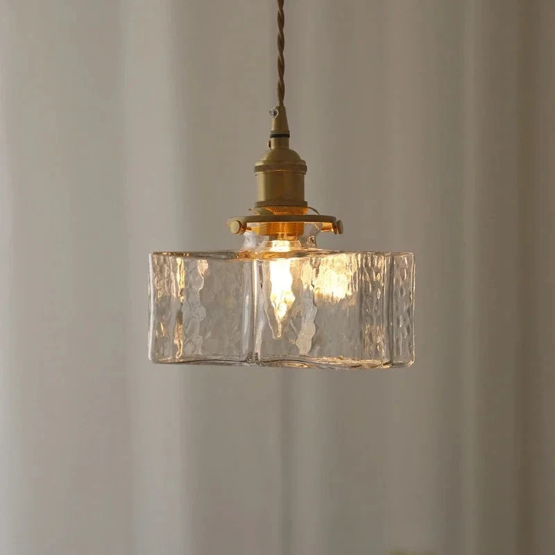 Japanese Retro Glass Pendant Light Yellow Copper Bedroom Chandelier Lightingt