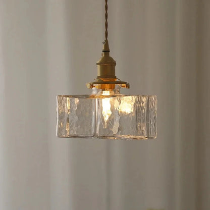 Japanese Retro Glass Pendant Light Yellow Copper Bedroom Chandelier Lightingt