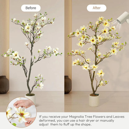 Artificial Magnolia Plant Faux Flower Trees  with LED Light for Yard Patio Home