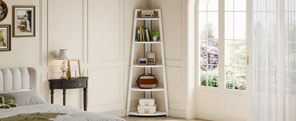 5 Tier Corner Bookshelf and Bookcase, 70 inch Tall Corner Shelves Standing Unit Indoor Plant Stand for Living Room (White)