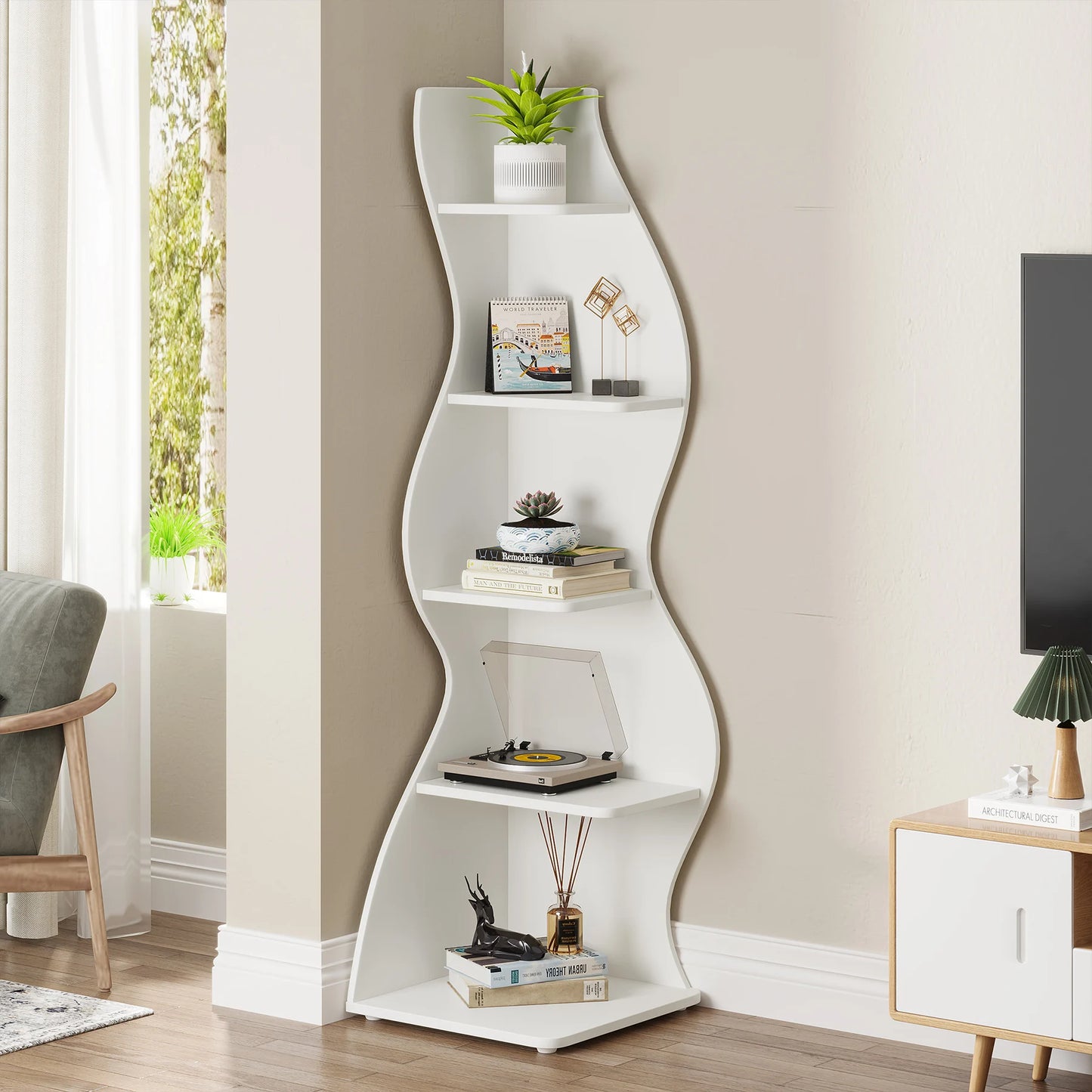 Tribesigns Corner Shelf, Modern 5-Tier Wall