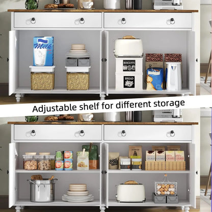 Buffet Cabinet with Storage, 55'' Large Farmhouse Cabinet with 2 Drawers and 4 Doors
