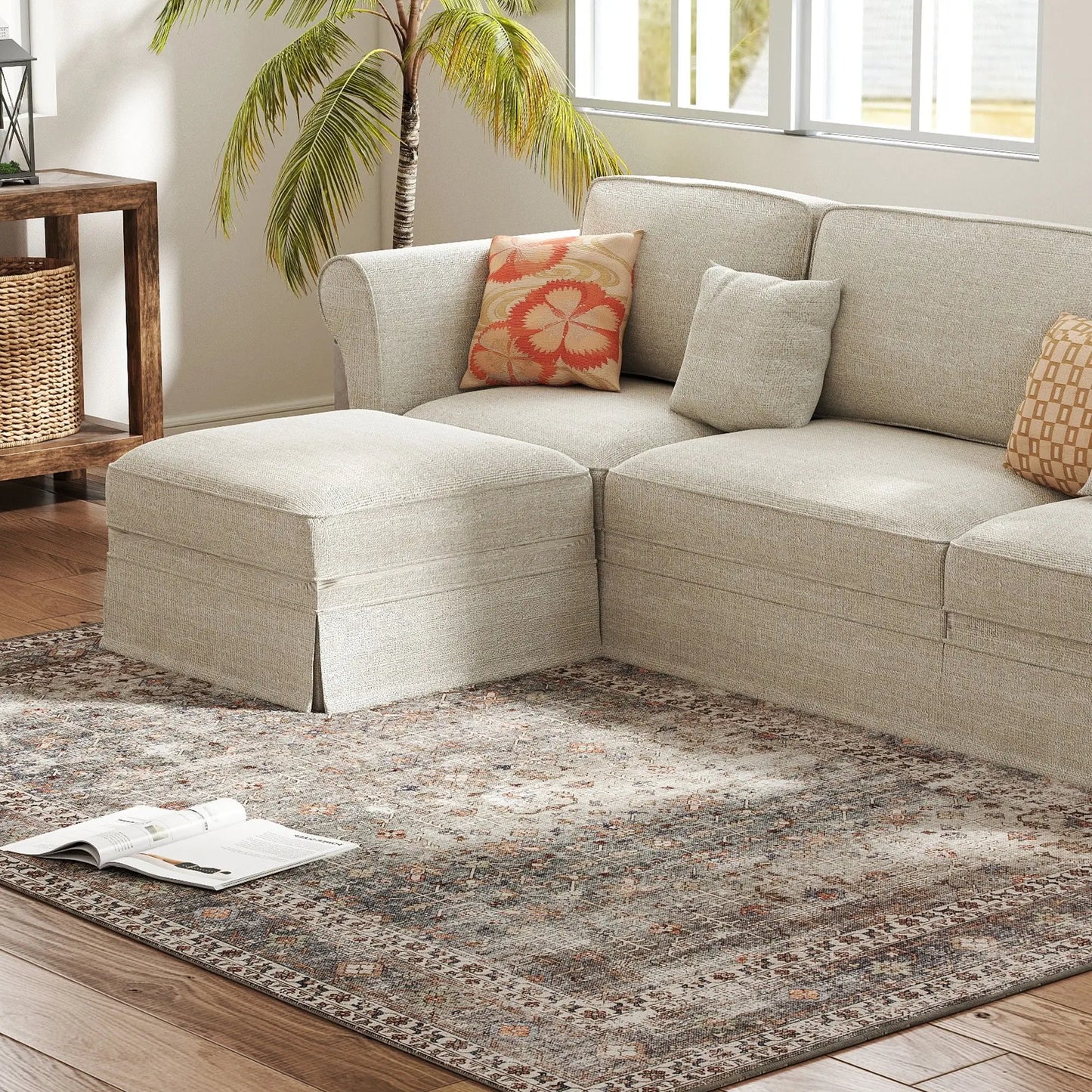 HOMCOM Machine Washable Area Rug 5x7,  Dark Mixed-Brown