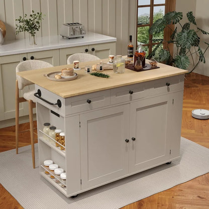 Kitchen Island Cart with 47.2" Wood Top, Island Table for Kitchen with Storage Cabinet