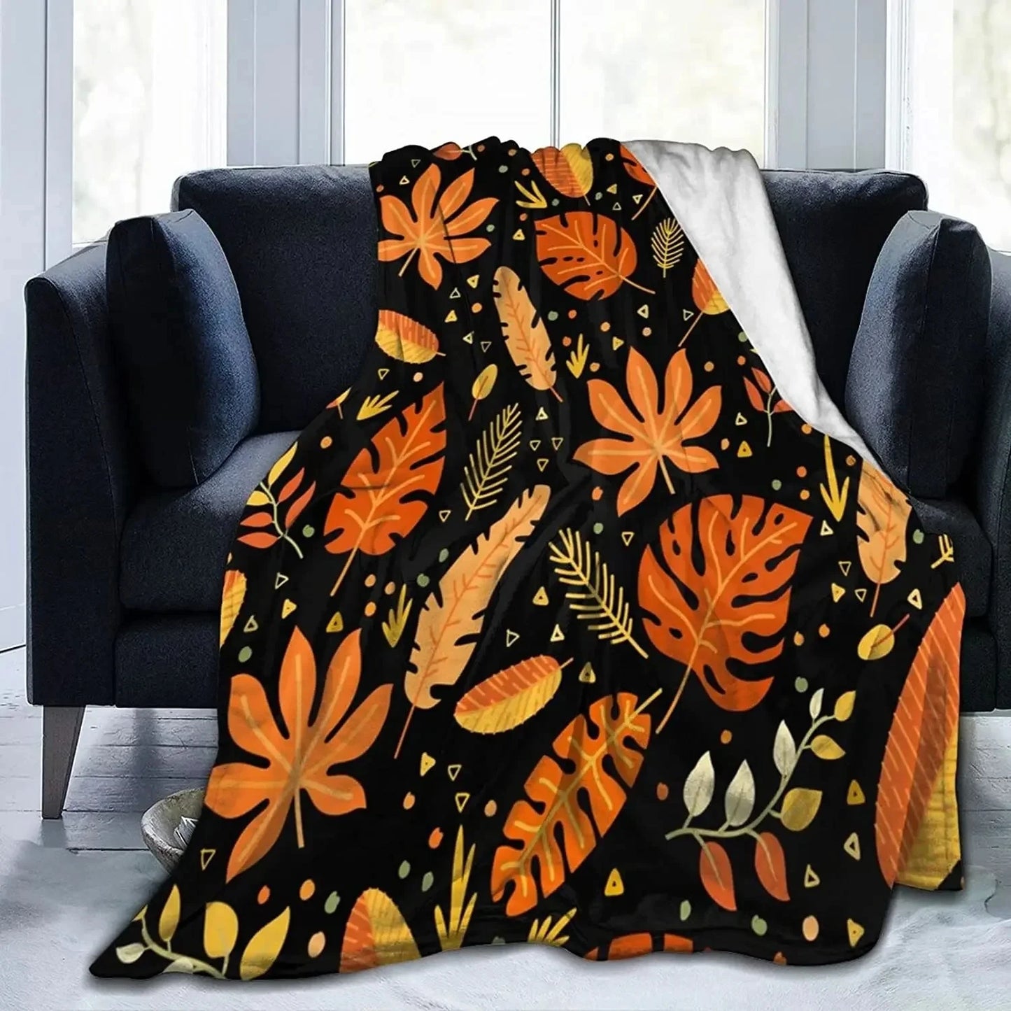 Fall Pumpkin Autumn Blanket Leaves Soft Throw