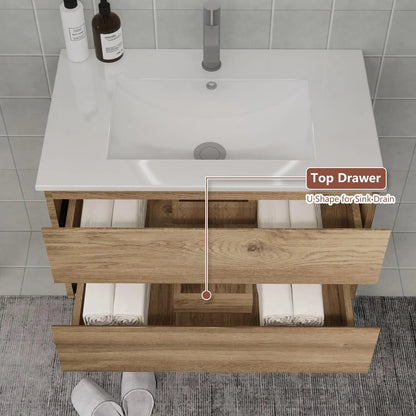 30" Space-Saving Floating Bathroom Vanity with Sink, 2 Soft-Close Drawers Modern Bathrooms