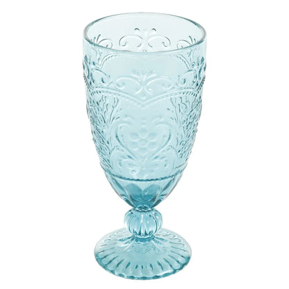 Amelia Teal Goblet Set of 4 Vintage Inspired Glasses Elegant Drinkware