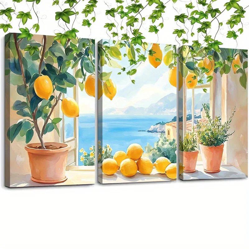 2D Flat, 3pcs wooden framed canvas painting art print