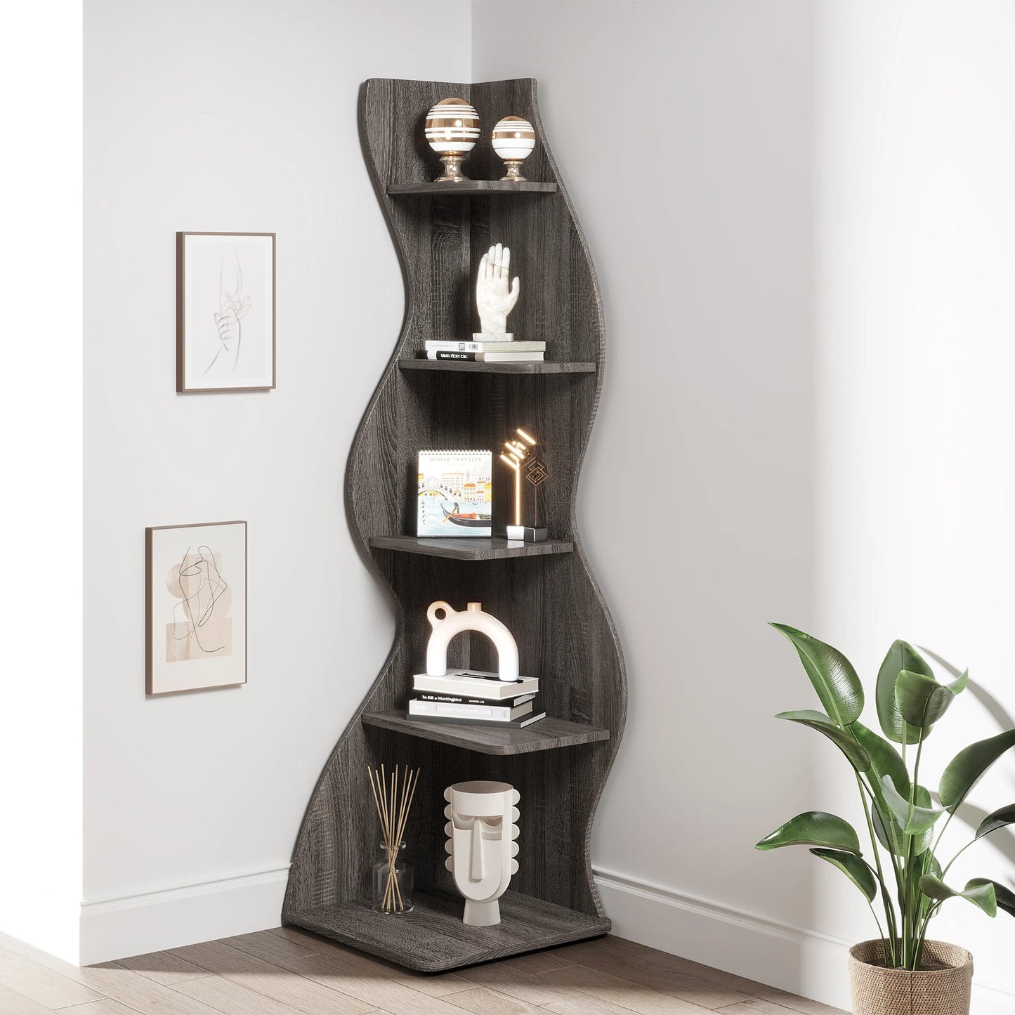 Tribesigns Corner Shelf, Modern 5-Tier Wall