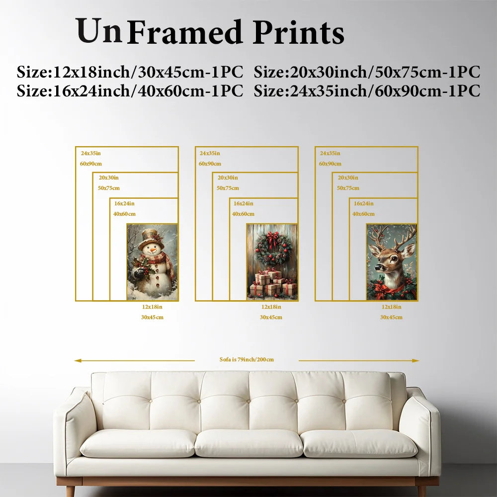 3pcs Eclectic Vintage Christmas Canvas Wall Art