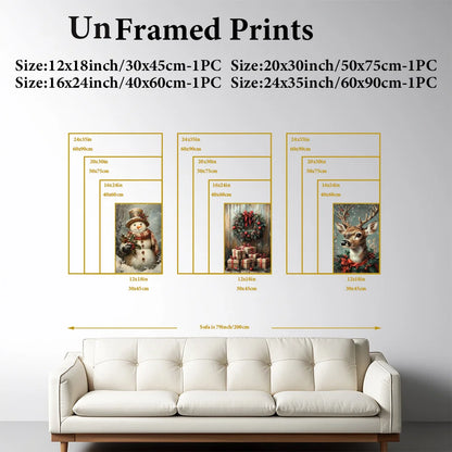 3pcs Eclectic Vintage Christmas Canvas Wall Art