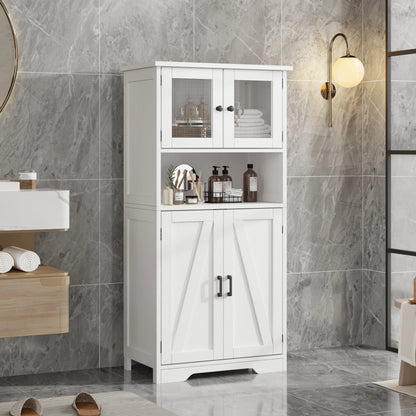 Free Standing Kitchen Pantry Cupboard with 4 Doors with Tempered Glass Doors