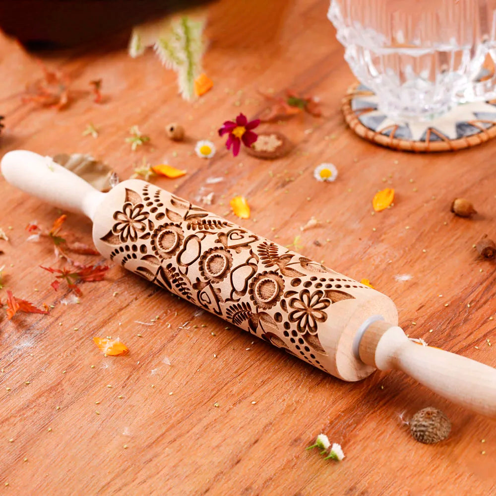 1 pcs Wooden Sunflower Embossed Rolling Pin