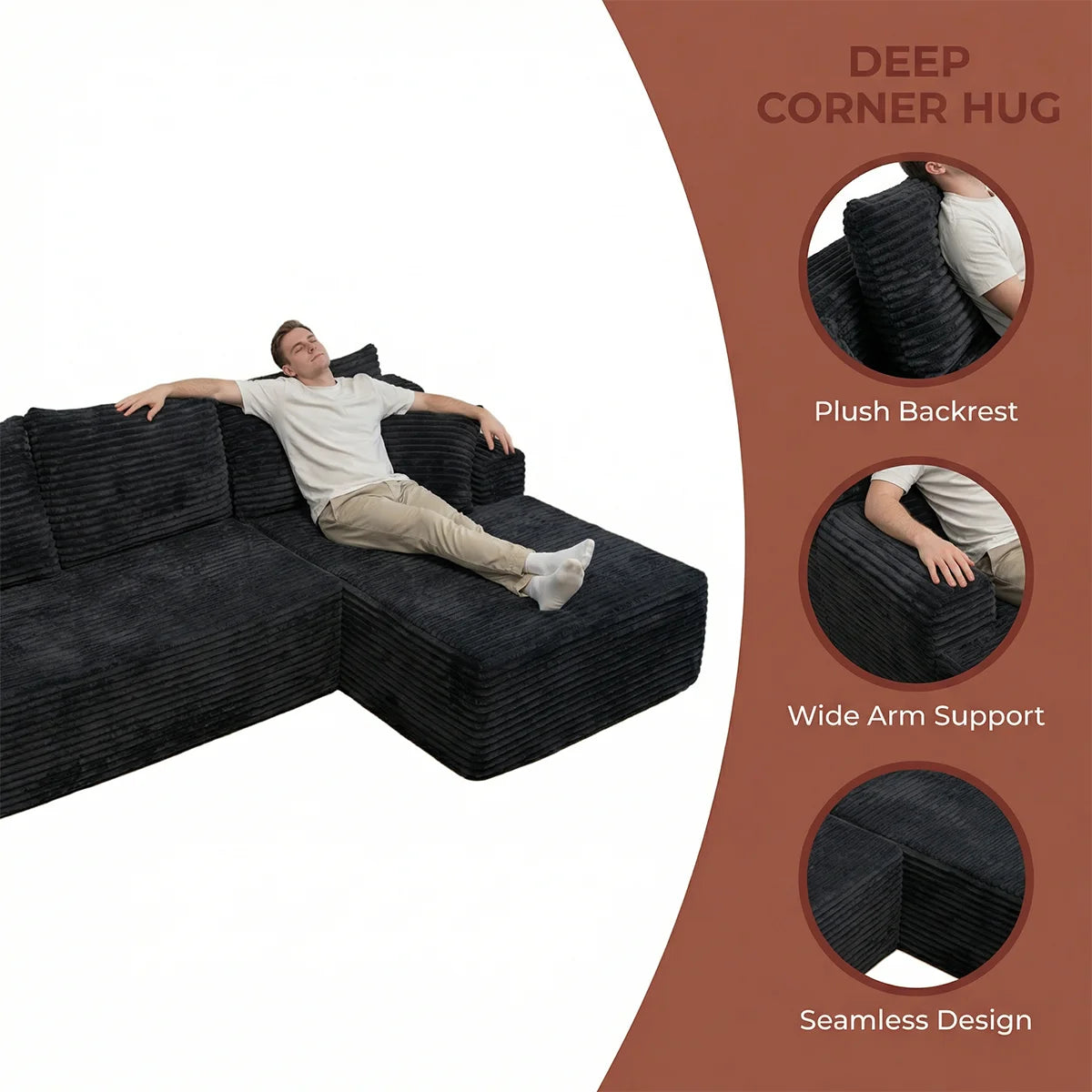 95" L-Shaped Sofa Chaise, Rabbit Fleece Upholstery, Ultra Soft & Comfortable, Ready to Use Out of the Box