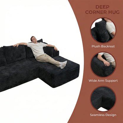 95" L-Shaped Sofa Chaise, Rabbit Fleece Upholstery, Ultra Soft & Comfortable, Ready to Use Out of the Box