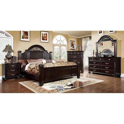 6-Piece Solid Wood Traditional Bedroom Set with Chest, Mirrored Dresser, 2 Nightstands,