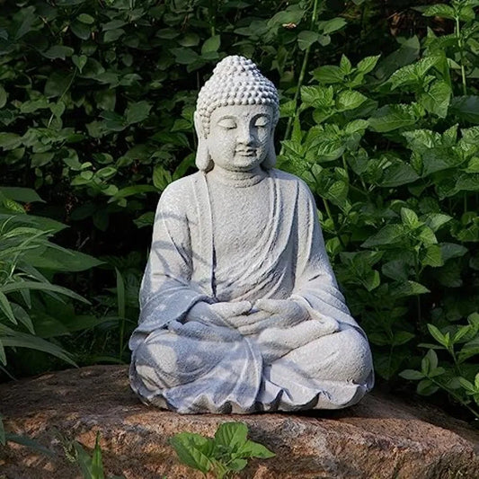 Zen Garden Asian Buddha Statue Outdoor  Yard Decor 20'' High  Magnesium Oxide Stone Grey
