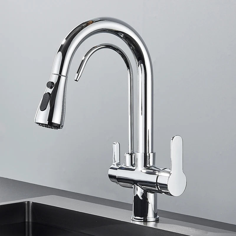 Quyanre Matte Black Filtered Crane For Kitchen Pull Out Spray 360 Rotation Water Sink Mixer Kitchen Faucet