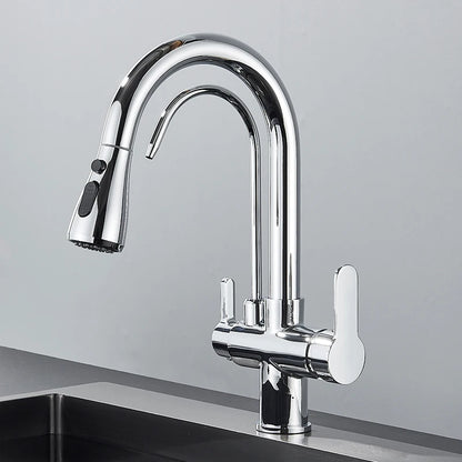 Quyanre Matte Black Filtered Crane For Kitchen Pull Out Spray 360 Rotation Water Sink Mixer Kitchen Faucet