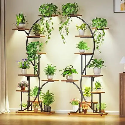 S Shaped Plant Stand Indoor with Grow Lights - 7 Tier Plant Shelf for Living Room, Patio, or Balcony