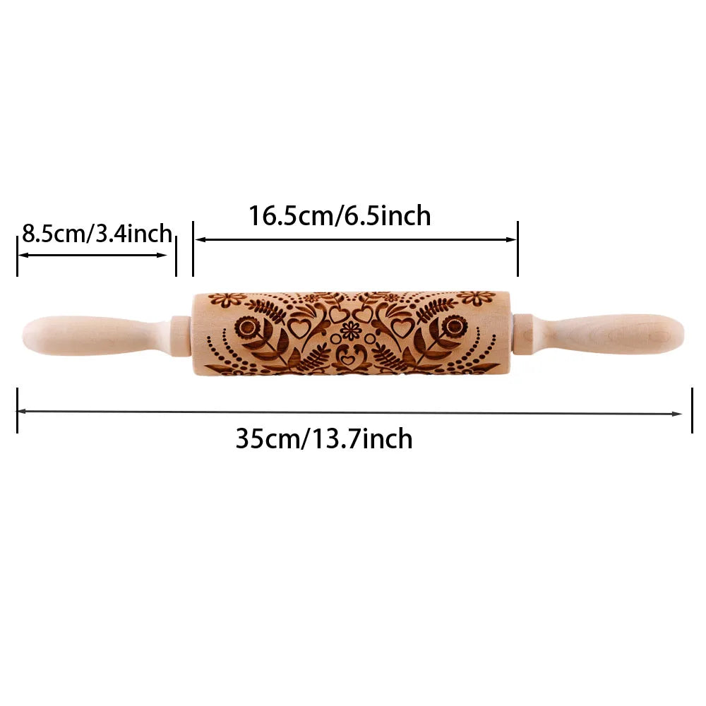 1 pcs Wooden Sunflower Embossed Rolling Pin