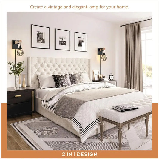 in Wall Sconces Set of Two, Vintage Wood Wall Lamps with Plug in Cord, with 5.25FT On Off Switch 2 Colors: Gray & White