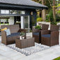 4 Piece Patio Furniture Set, , Rattan Sectional Sofa Couch with Coffee Table & Seat Cushions for