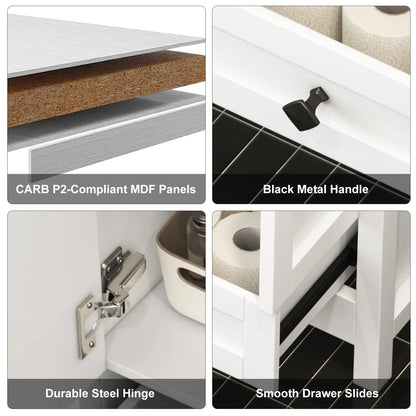 47'' Double-Sink Freestanding Vanity with Drawers & Cabinet White Modern Bathroom Storage Vanity 2 colors White & Black
