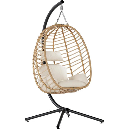 Egg Swing Chair with Stand, Outdoor Patio Hanging Egg Chair, Indoor Hammock Chair