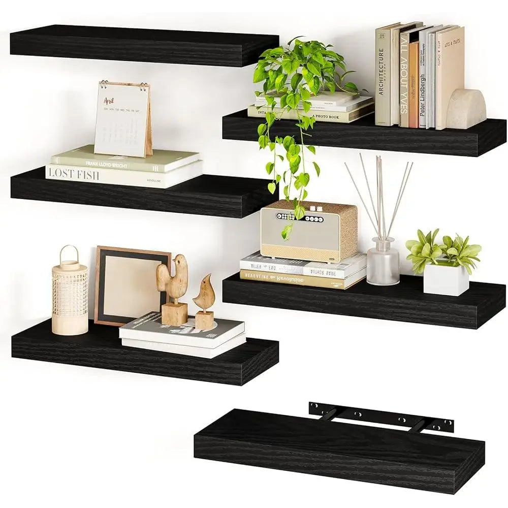 Floating Shelves Set of 6 Wall Mounted Wooden Storage Shelves