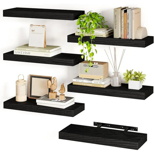 Floating Shelves Set of 6 Wall Mounted Wooden Storage Shelves