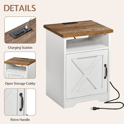 3-Piece Farmhouse Living Room Table Sets, Includes 1 x Coffee Table, 2 x End Tables with Charging Station & USB, Customized