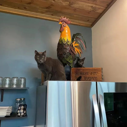 1Pcs Metal Garden Sculpture Iron Rooster Home Garden Decoration Shelf Wall Sculpture