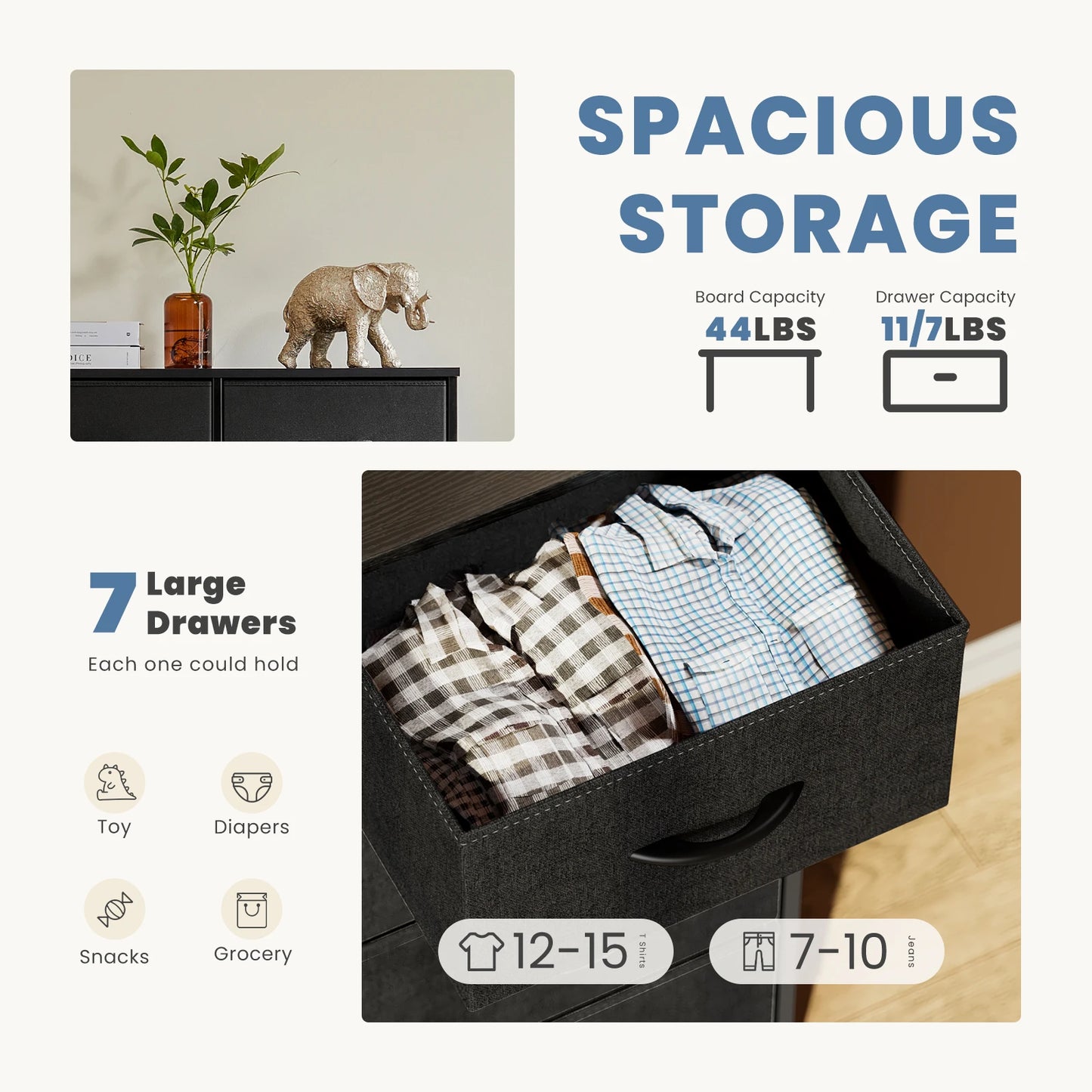 JHK Desser For Bedroom With 7 Fabric Drawers Closet Chest For Living Room Display Cabinet