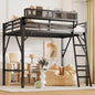 Full Size Loft Bed With Stairs And Storage, Metal Loft Bed Frame WithLarge Under-Bed Space