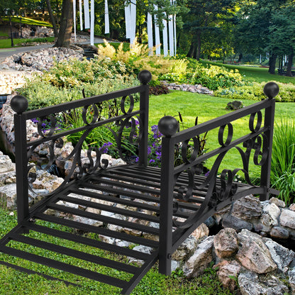 Garden iron bridge, with round iron ball flat-top handrails, black